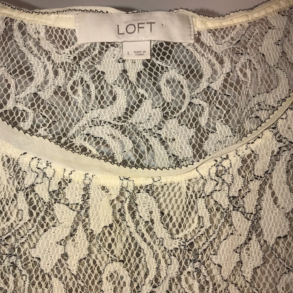 Ann Taylor LOFT Ivory Lace Shirt, Size L - Picture 2 of 6